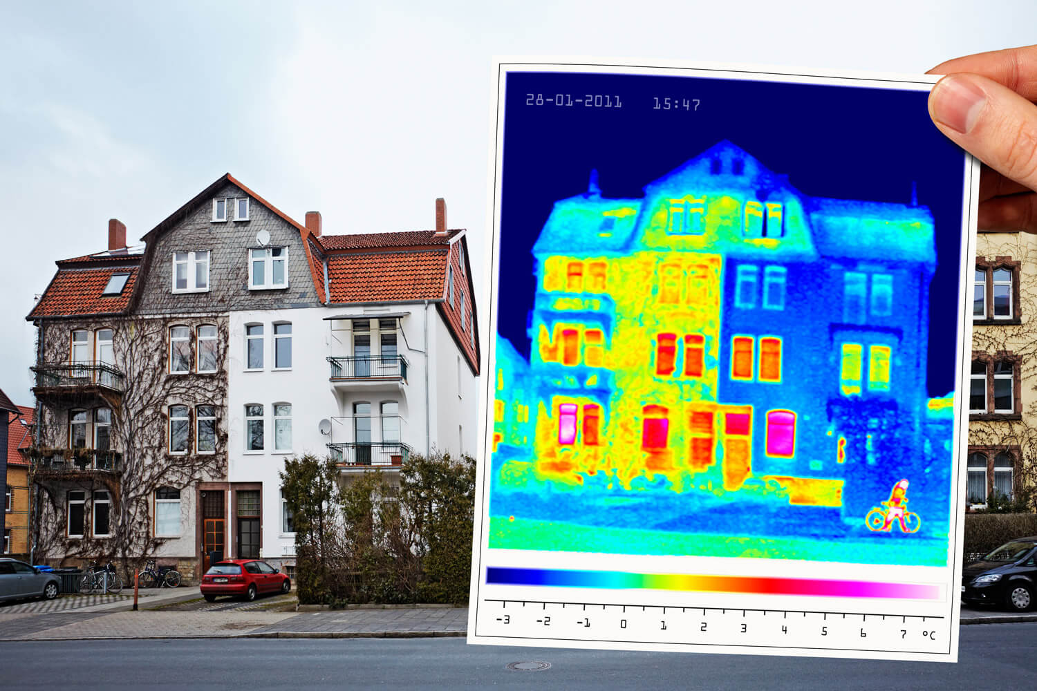 Thermographiebild eines Hauses